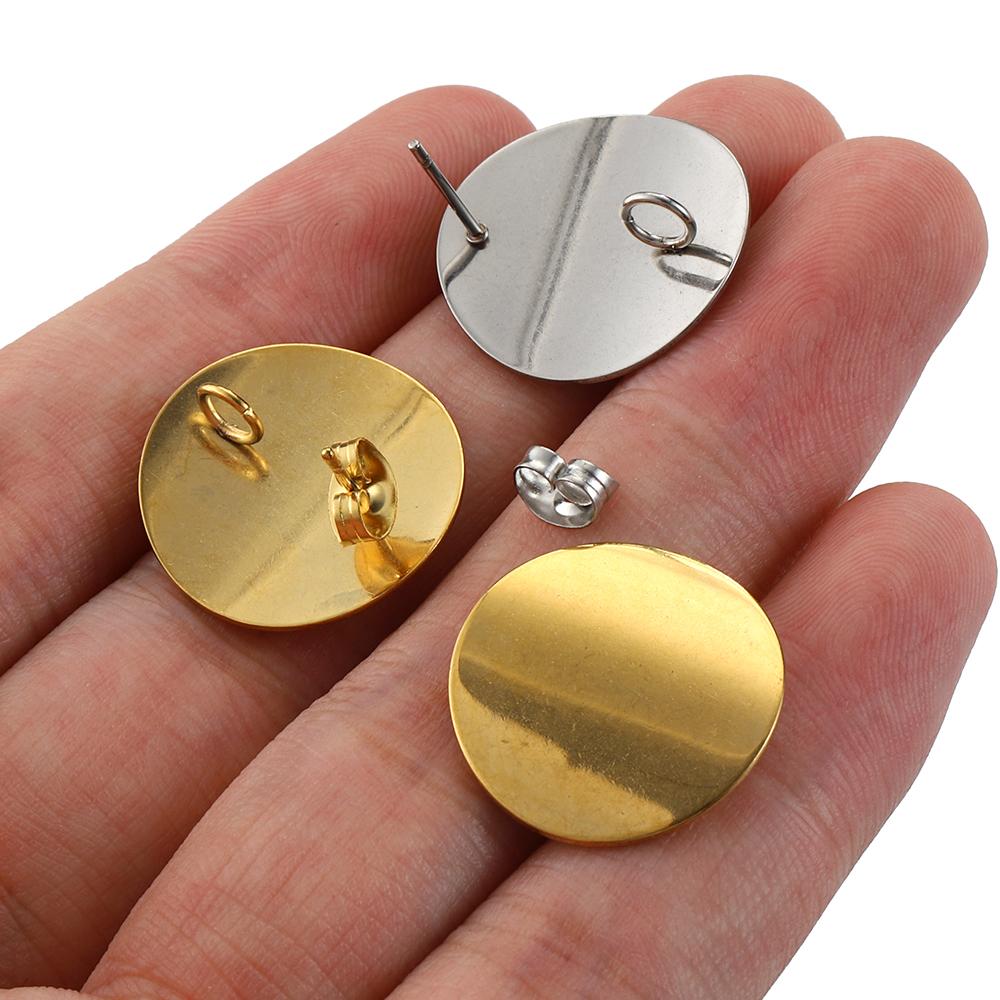 No Fade 10pcs Stainless Steel Round Bent Curved Ear Studs Gold Color Earring Base Earrings Plug for Jewelry Making DIY Supplies