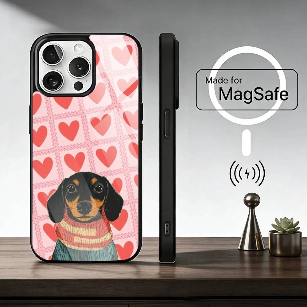 Cute Dachshund Bulldog Phone Case For iPhone17,16,15,14,13,12,11 Plus,Pro Magnetic For Magsafe Wireless Charging