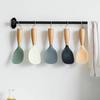 1pc Silicone Rice Serving Spoons with Wooden Handle Heat Resistant Rice Spoon Nonstick Standing Rice Ladle Scooper