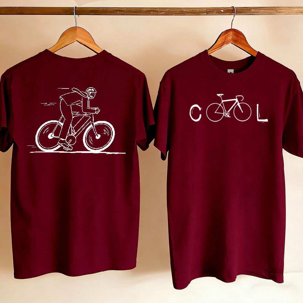 Unisex Front Back Printed Tshirt Cool Letter Bike Front Retro Cyclist Sketch Back Pattern Fit Outdoor Cycling Sport Casual Tees