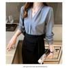 Vintage V-neck Shirt for Women Spring and Summer Long-sleeved Temperament Chiffon Workwear Suit with Simple Bottoming Tops
