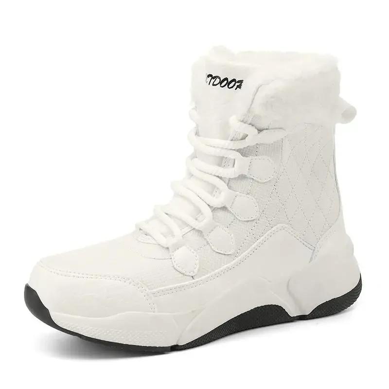 Damskie Buty Zimowe Damskie Buty Śniegowce Sznurowane Botki Kostkę Damskie Antypoślizgowe Pluszowe Futrzane Buty Utrzymujące Ciepło Kostkę Botas Duże Rozmiary 36-42