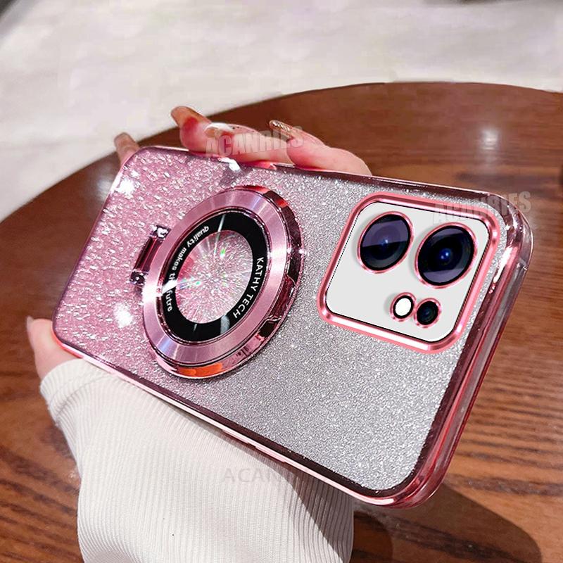 

Reno13f Роскошный Блестящий Чехол с Покрытием и Держателем Силиконовый Чехол для Oppo Reno13 F Fs 5g Reno 13 13f Ударопрочный Защитный Чехол-Подставка Reno13fs For Reno13 FS 5G