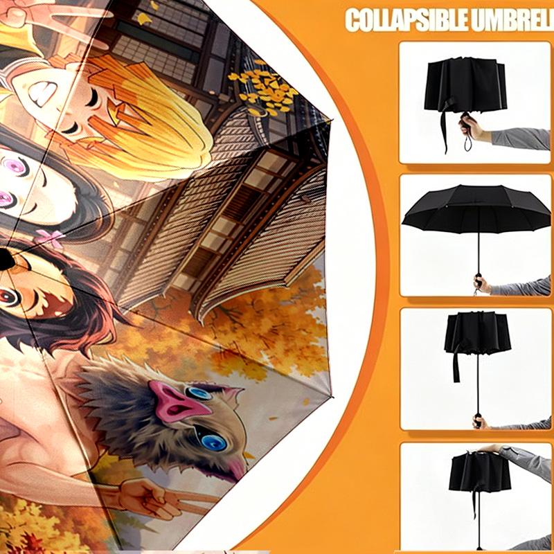 Demon Slayer Druckschirm Automatisches Öffnen/Schließen - Tragbares faltbares Design - Tägliche Nutzung für Reisen/Outdoor - Geschenk zum Geburtstag