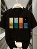 Minimalist Art Style Sun Moon Mountain Sea FourPanel Print ShortSleeve TShirt Sunrise Sunset Ocean W