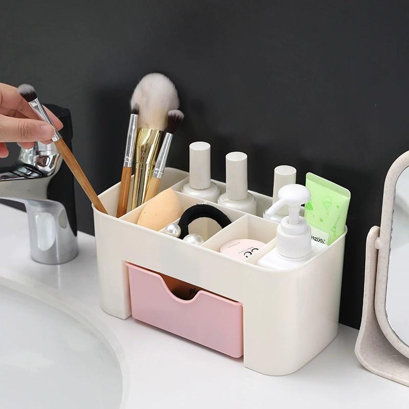Makeup Organizer with 1 Drawers, Desk Organizer, 6Compartments, Cosmetics Storage Box for nail polish,Lipstick, Brushes, Jewelry