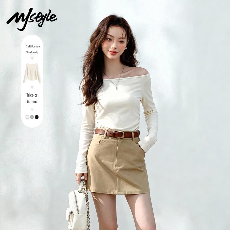 MJ STYLE Off-Shoulder Long Sleeve Slimming T-Shirt XL