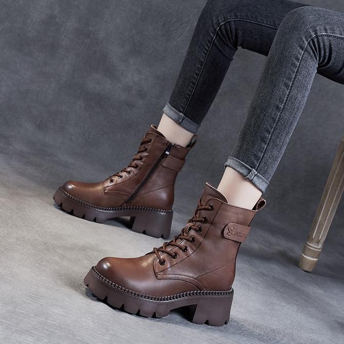 Platform Martin Boots Women's Spring and Autumn Boots Leather High Heel Small Short Boots