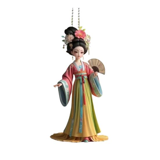 Ancient Lady Keychain Cute 2D Acrylic Chinese Doll Charm Fashion Car Mirror And Bag Accessory Desktop Ornament Gift