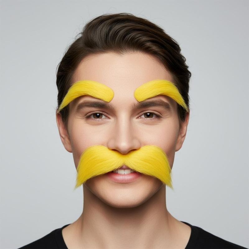 Set med falsk mustasch och ögonbryn, Självhäftigt falskt skägg, Nyheter Realistiskt ansiktshår för Cosplay-kostym Halloweenfest