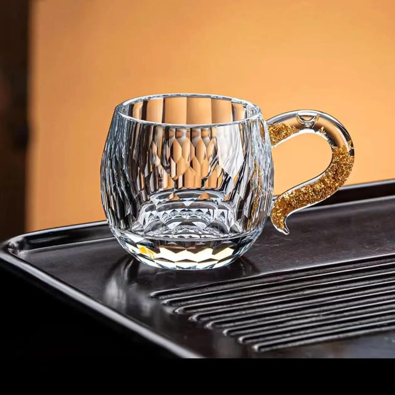 

1Pcs high-grade turquoise teacup women s thickened faceted high value, teacup crystal glass teacup 60ml