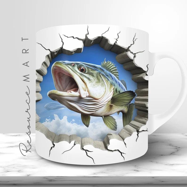 3D Father'S Day Gift Dad Ceramic Coffee Mug Father Goldfish Water Cup Fishing Fishing