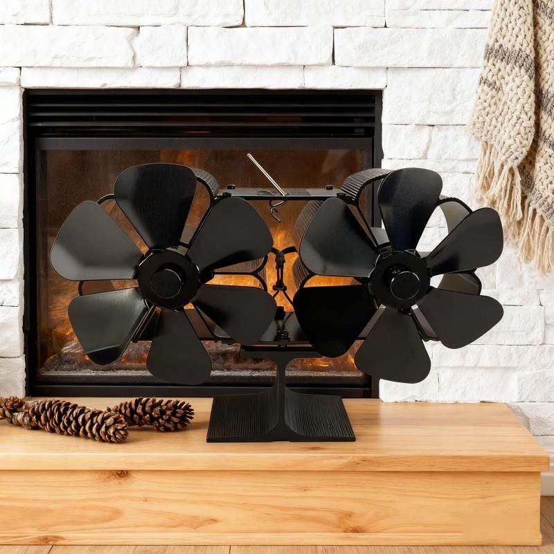 Wood Stove Fan Heat Powered Dual Silent Motors 12 Blades Non-Electric Heat Activated Fireplace Fan Efficient Heat Distribution