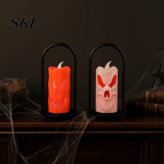Halloween Party Lights LED Flameless Pillar Candles, Spooky Face Handheld Candle Light, Battery Ambiance Lighting Operated Flickering Fake Candles for