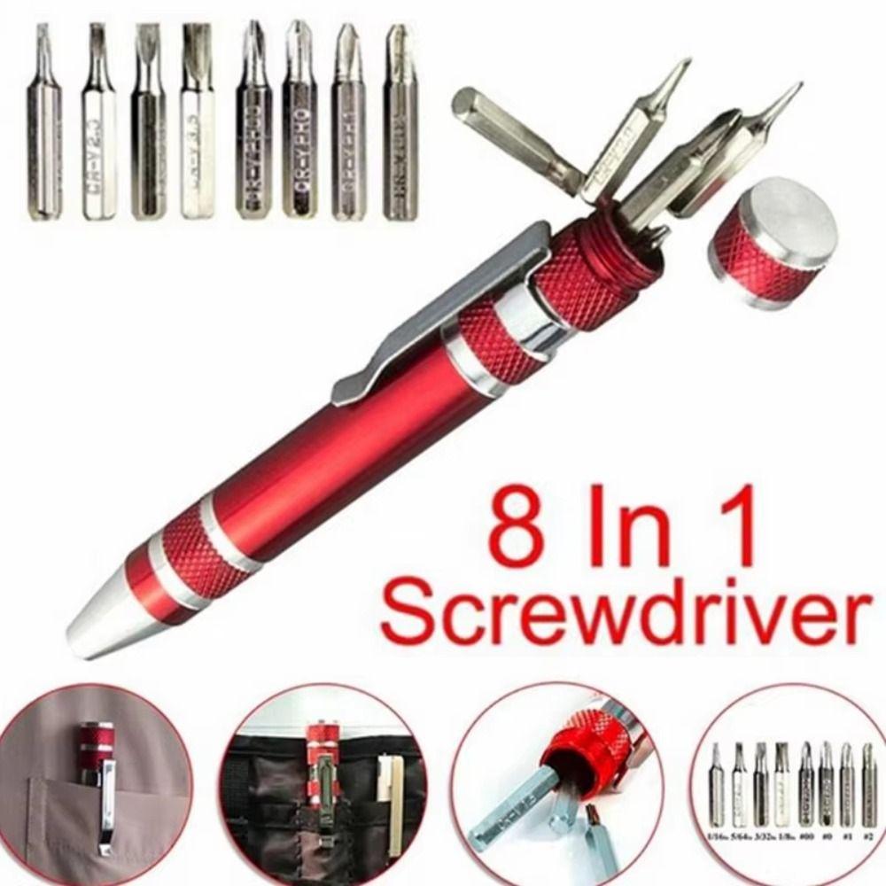 8 In 1 Pocket Screwdriver Set Aluminum Alloy Magnetic Bits Precision Screwdriver Pen Precision Bits Changeable Bits Multitool