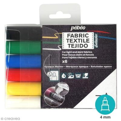 Pébéo 7A Textile Markers - Multicolor - 6 Pcs - Opaque - Indelible