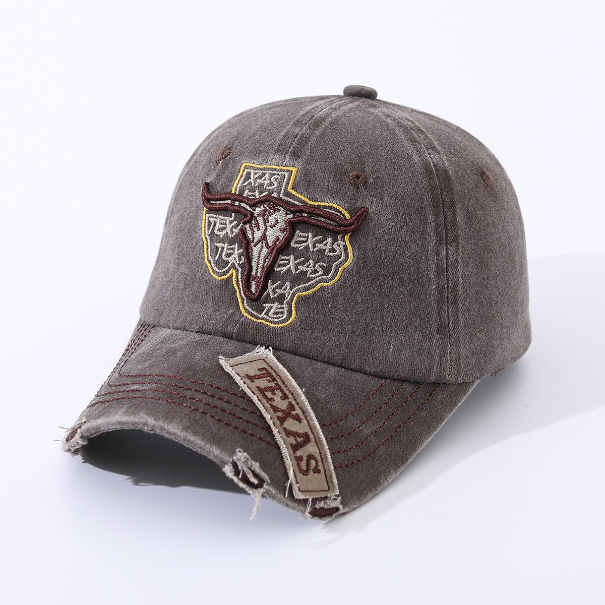 Washed Cotton Cow Head Patch Embroidery Sun Protection Cap Baseball Cap Sun Hat Outdoor Hat Trendy Cap Adjustable коричневый