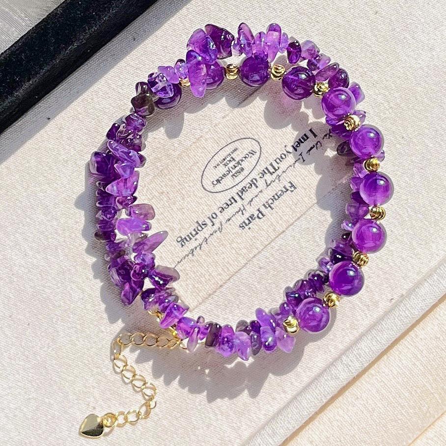 Natural Ice-Permeable Amethyst Gypsy Design Necklace Collarbone Chain Sweater Chain