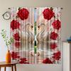 2PCS Digital Printed Curtains, Red Flower Swan Elegant Romantic Bird Floral, Window Drapes for Living Room Bedroom Home Decor