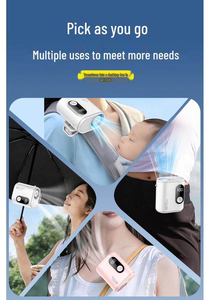 26 Years New Portable Neck and Waist Clip Fan: High-Speed Mini Fan for Outdoor Travel