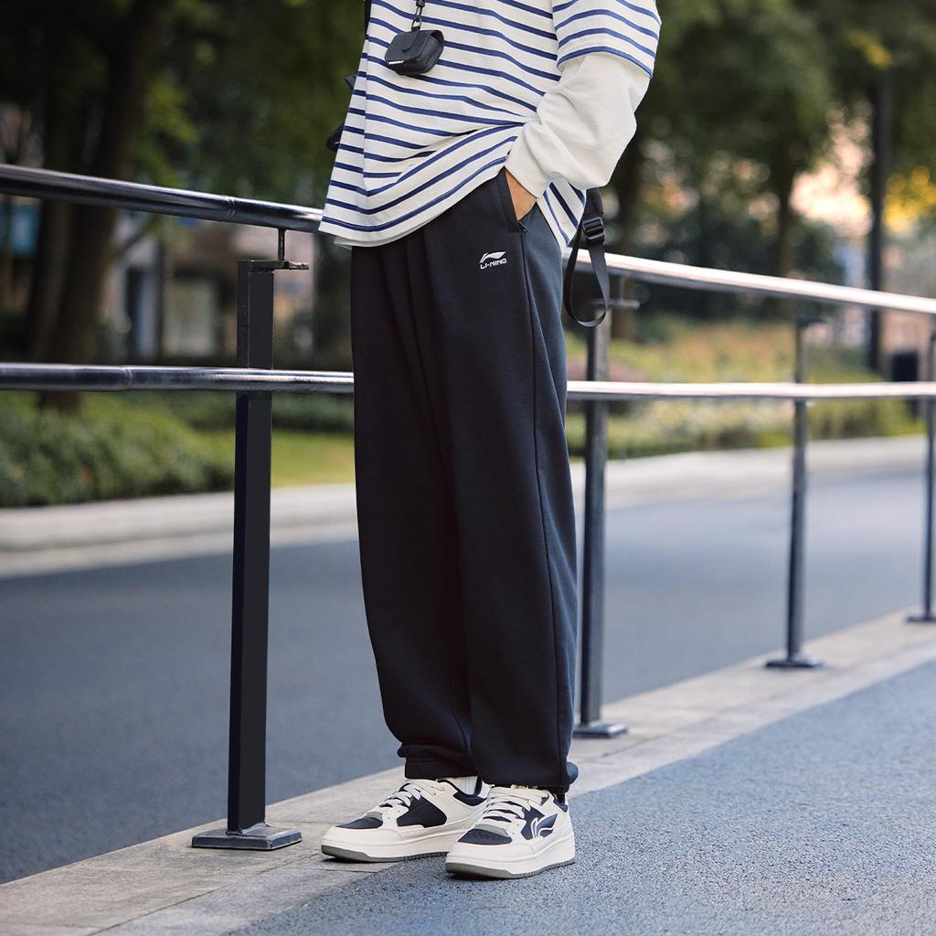 Li Ning Sports Lifestyle Series Mid-Rise Comfortable Loose Fit Letter Print Cuffed Casual Pants Men pants Black AKLUC61-1