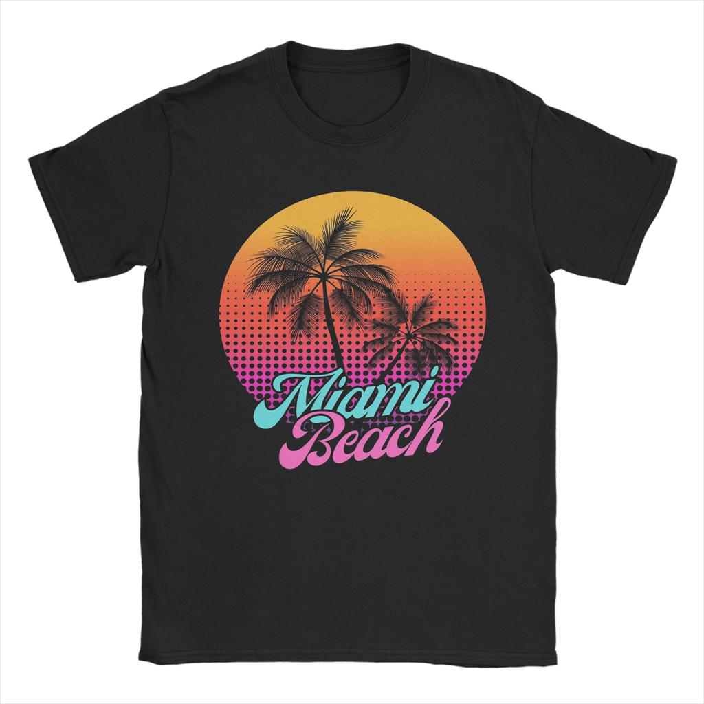Miami Beach Palm Cotton TShirt For Unisex Summer Vintage T Shirts Breathable Hip Hop Tees Oversized Wholesale Tops