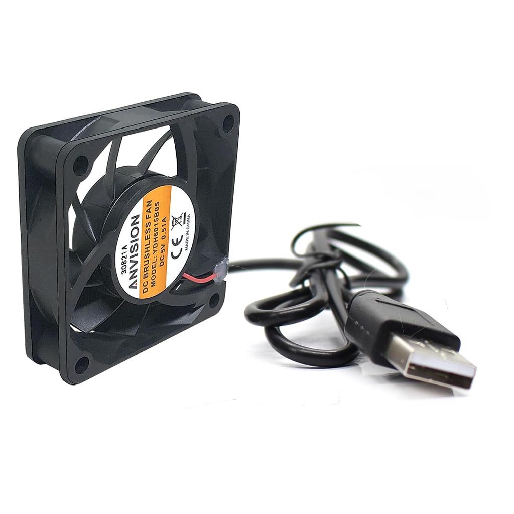 ANVISION 60mm x 15mm DC 5V USB Brushless Cooling Fan, Dual Ball Bearing, 2-Pack