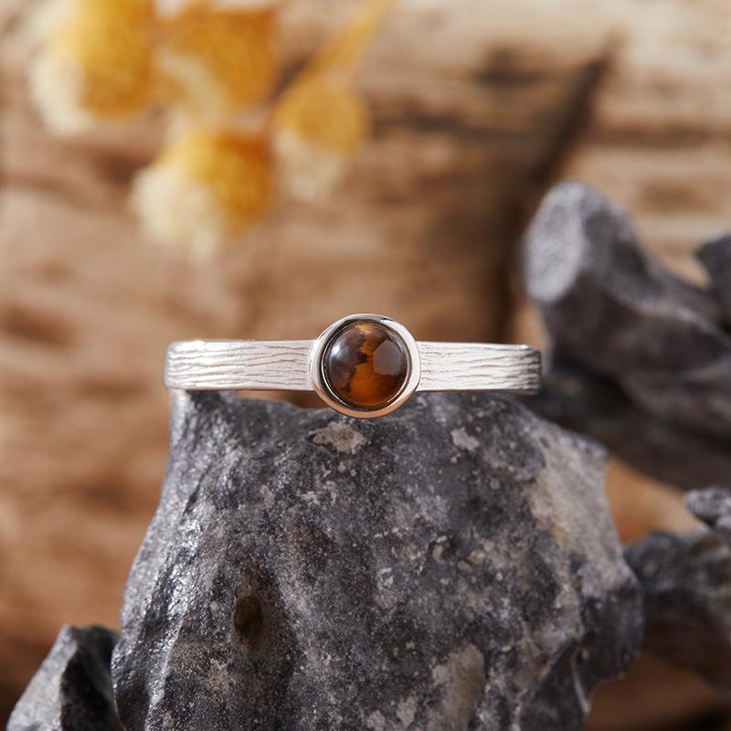 Natural Gemstone Jasper Nanhong Garnet Opal Turquoise Ring Women'S S925 Sterling Silver Inlaid Treasure Minimalist Index Finger Ring