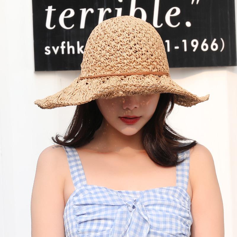 Woman Wide Brim Sun Hat Summer Women Beach Hat Girls Seaside Travel Foldable Straw Hat Sunscreen UV Protection Lady Cap