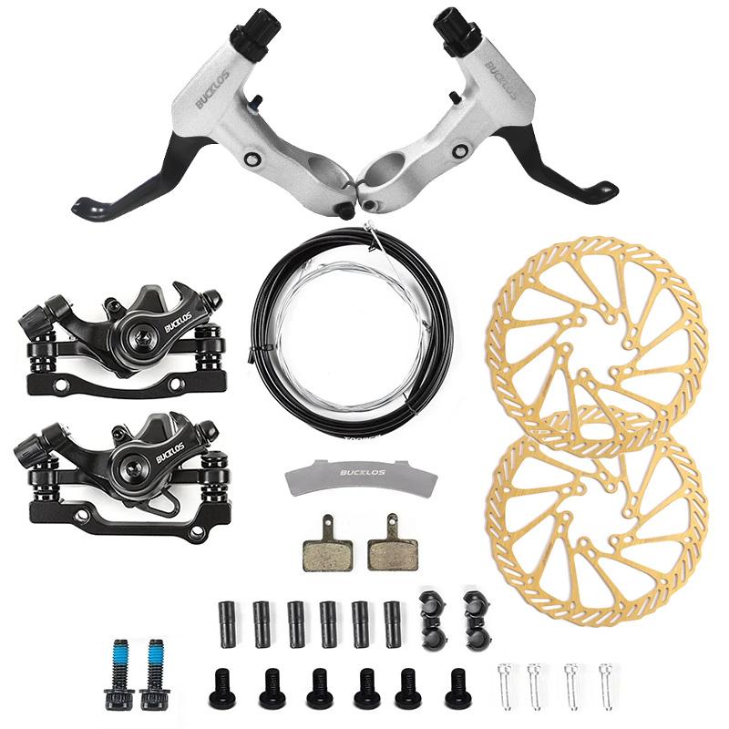 BUCKLOS Mtb Mechanical Disc Brake Caliper Set Bike Brake Levers with Cable Front Rear Bicycle Disc Brake Rotors Cycling Parts