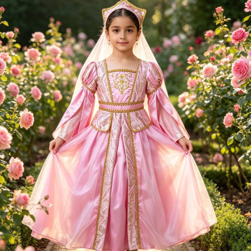 Girls Medieval Princess Costume With Tulle Fabric For Halloween Role Play And Stage Performance