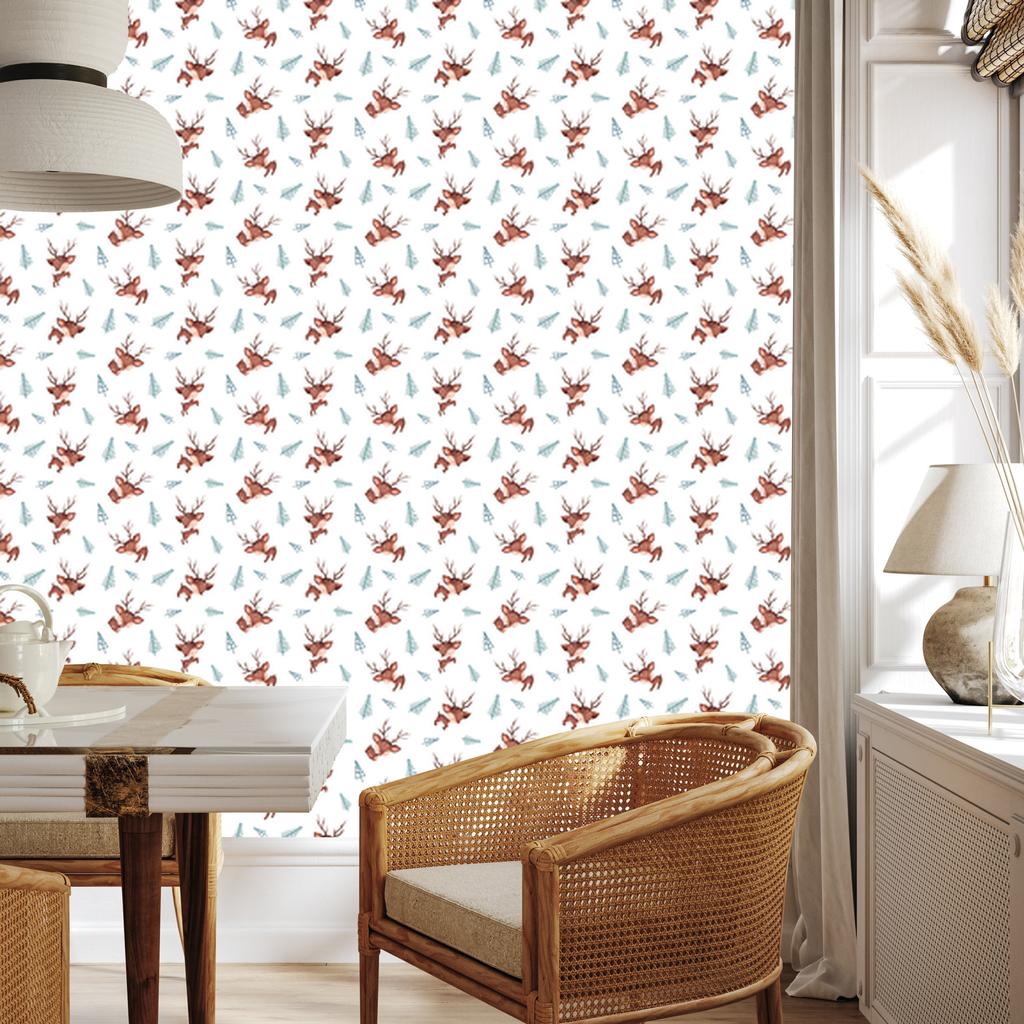 Deer wallpaper white, light gray and red 50x1000