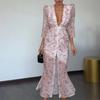 Elegant Floral V-Neck Split Hem Midi Dress 2026 Womens Sleeveless High-Waist Fit-and-Flare