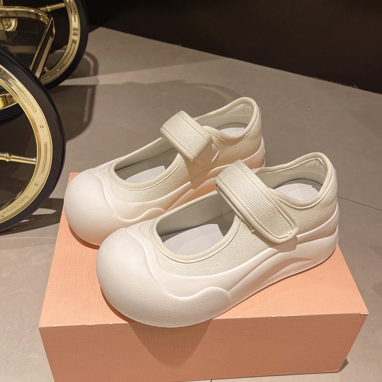 

Чжао Рут одинаковые французские туфли Мэри Джейн женские уродливые милые большая голова холст маленькие белые туфли платформа липучка весенне-летняя обувь 35