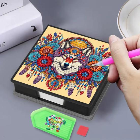 DIY Note Box Diamond Art Kit Sticky Note Holder Craft Set Diamond Art Project Memo Pad Holder DIY Kit for Gift And Home Office Desk Decor