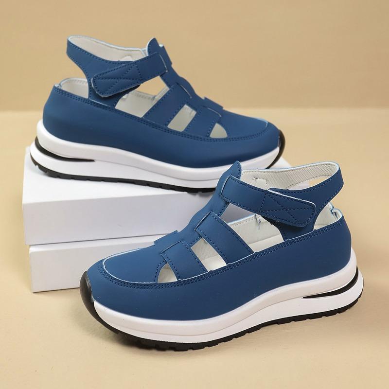 Women’s Breathable Cutout Wedge Sneakers, Thick Sole, Velcro Strap, Hidden Heel, Casual Summer Wear