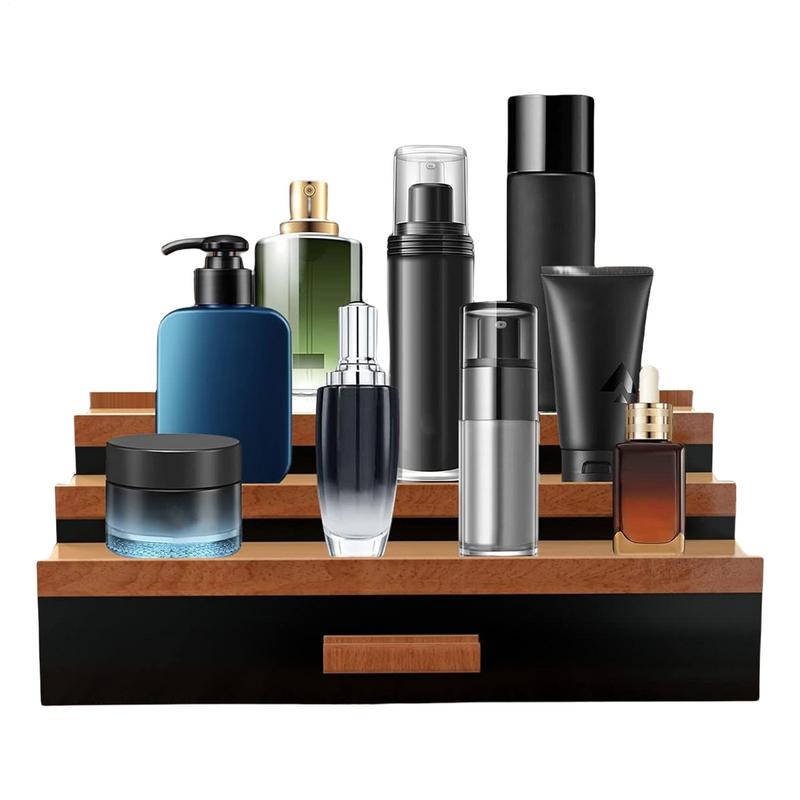 Wooden Cologne Display Stand Organizer For Men 3 Tier With Drawer Storage Perfume Organizer perfect gift for men home supplies