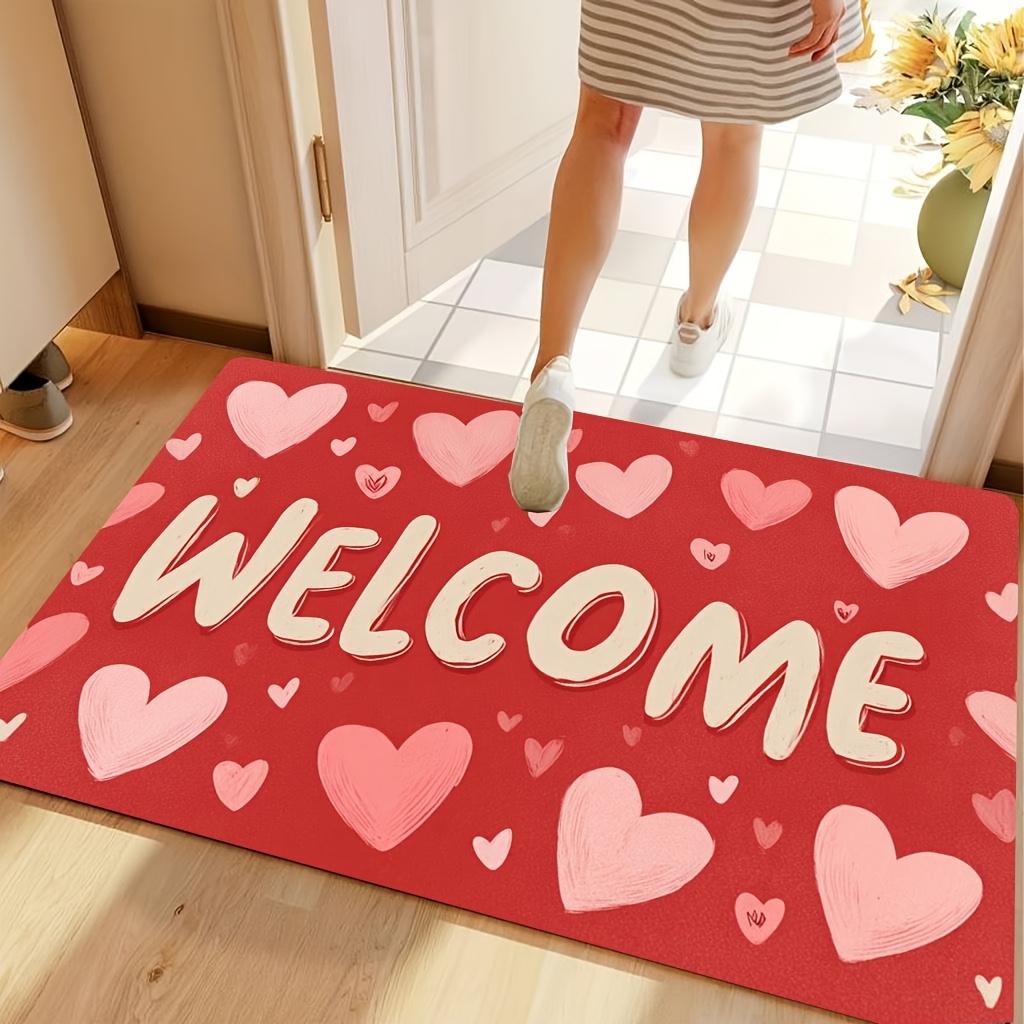 Valentine's Day Welcome Holiday Theme Non-Slip Floor Mat Washable Decorative Area Rug for Home Entrance Outdoor Courtyard
