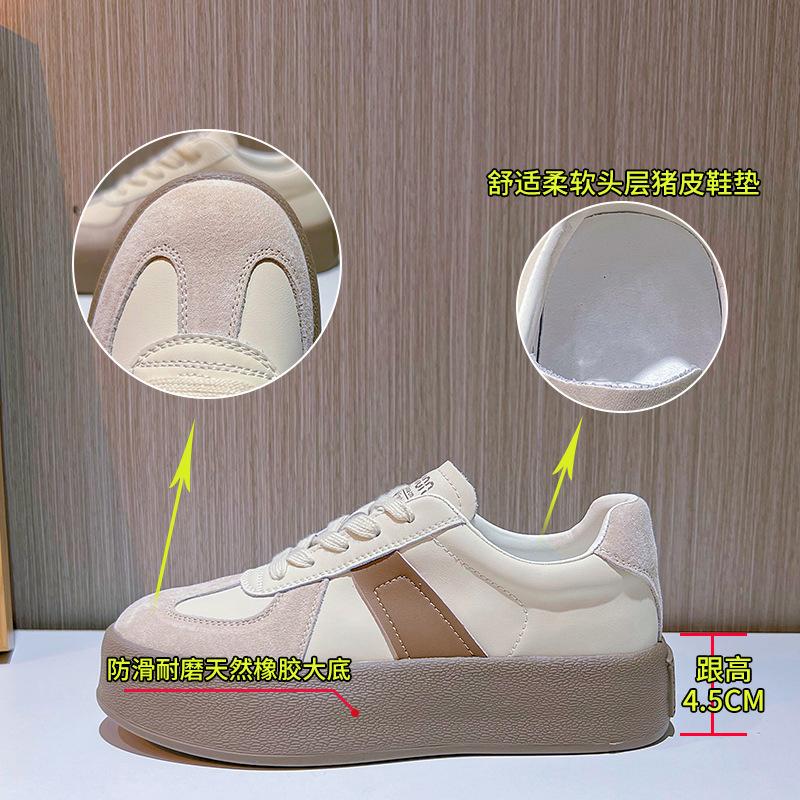 Leather German training shoes women's 2025 spring new flat-bottomed low-top board shoes versatile little white shoes women's casual retro women's shoe
