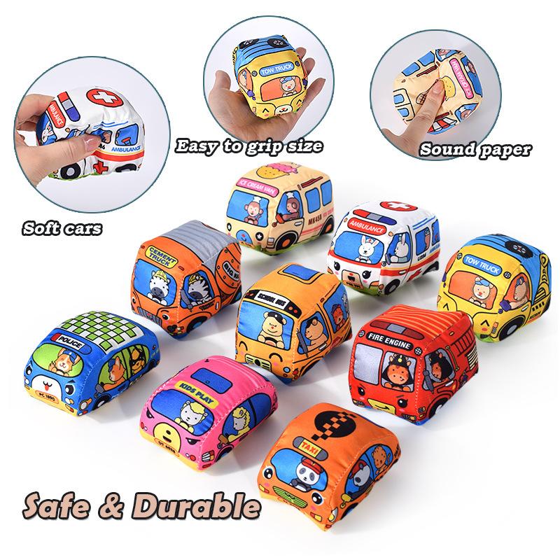 Soft Car Toy Set with Play Mat and 9 Vehicle for Toys Baby Early Education Toy Parent-child Interaction Sound Paper Rattle Toys