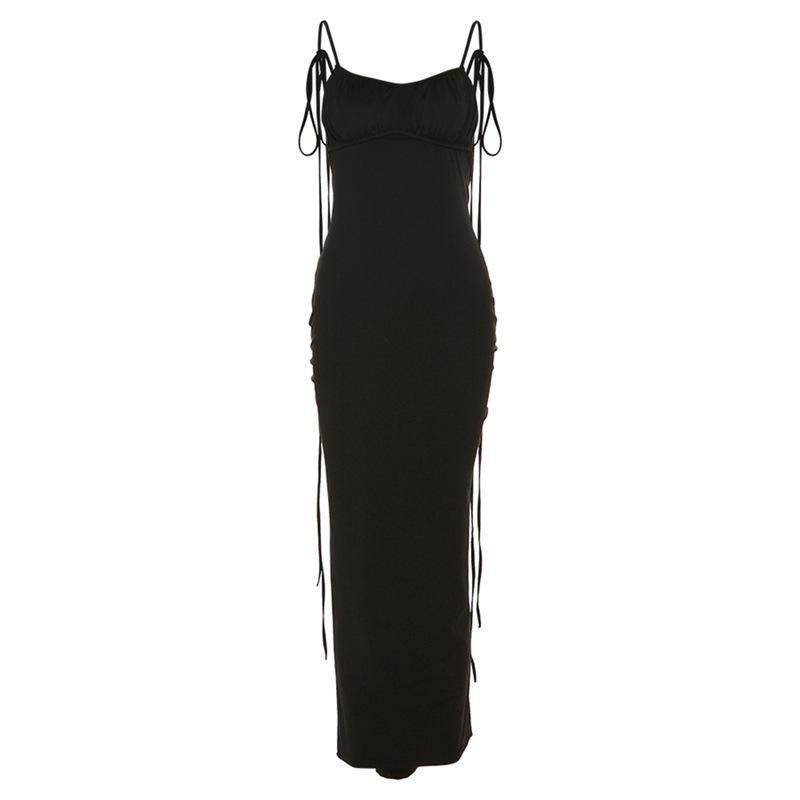 Strap Sexy Backless Maxi Dress Outfits Women Elegant Birthday Vestido Summer Club Party Ruched Dresses