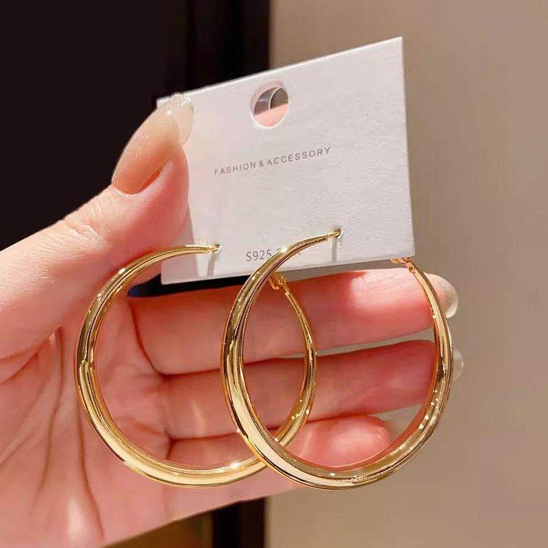 High-End Elegant Circle Hoop Earrings for Women, European and American Style, Exaggerated Minimalist Cool Style, Niche 2025 New Model