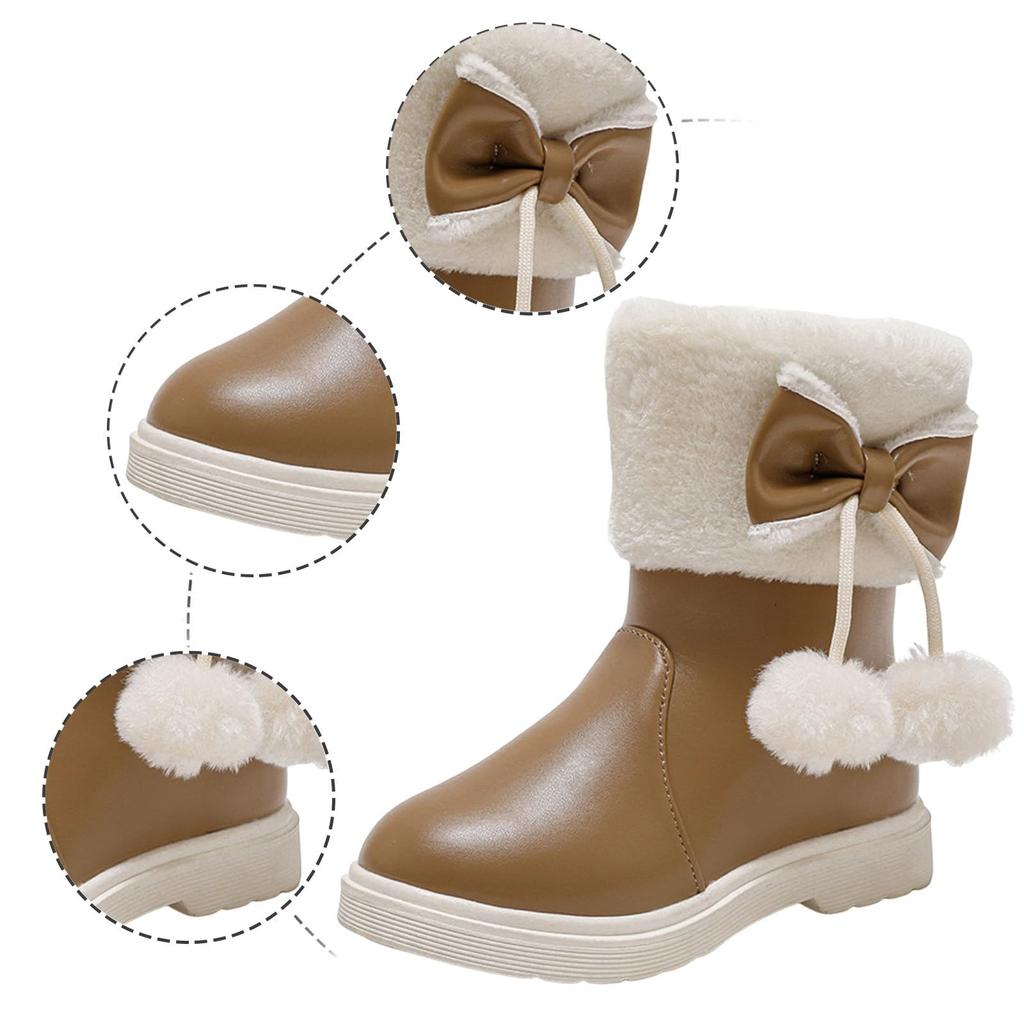 Children's Boots, Big Children's Snow Boots, Girls' Plush Thick Warm Leather Short Boots