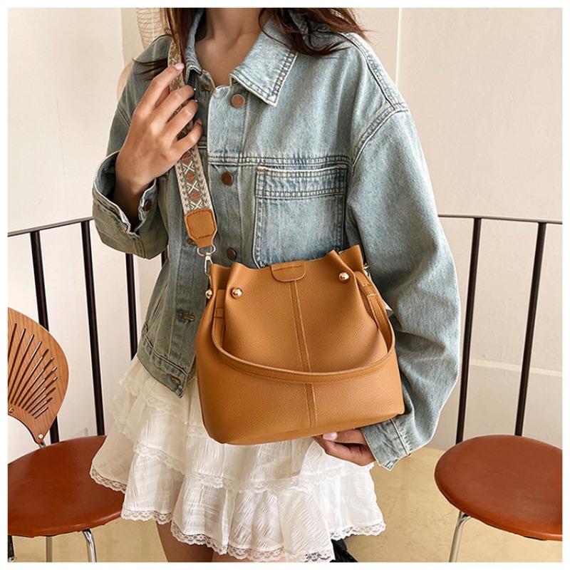 Bolso cruzado de hombro tipo cubo con correa ancha estilo coreano para mujer