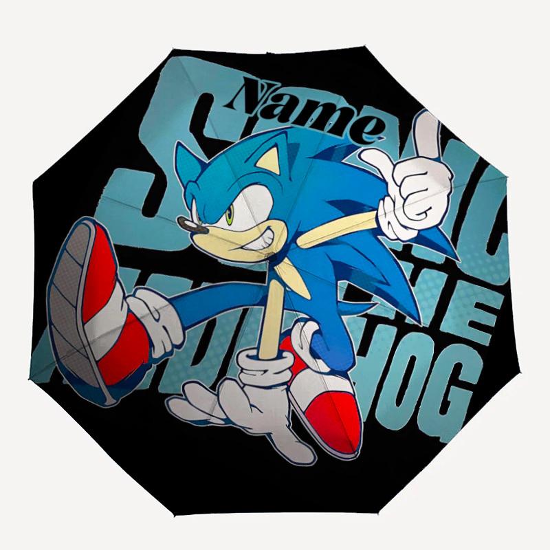 

1PC Sonic, Hedgehog Custom Name Automatic Open/Close, 8-Rib Durable Frame Compact Travel Umbrella for Men & Women D1222008