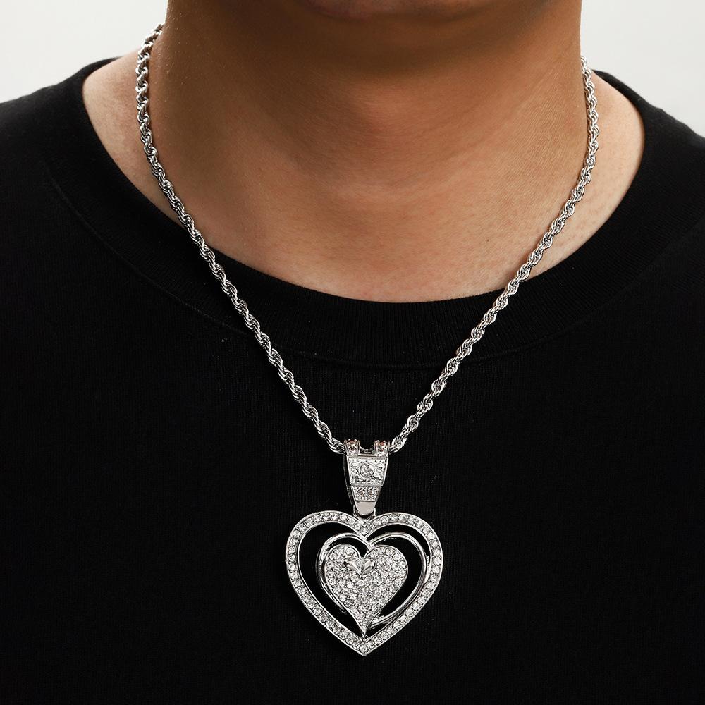 Plný diamantový love slitina přívěsek unikátní design srdce náhrdelník hip hop pánský náhrdelník