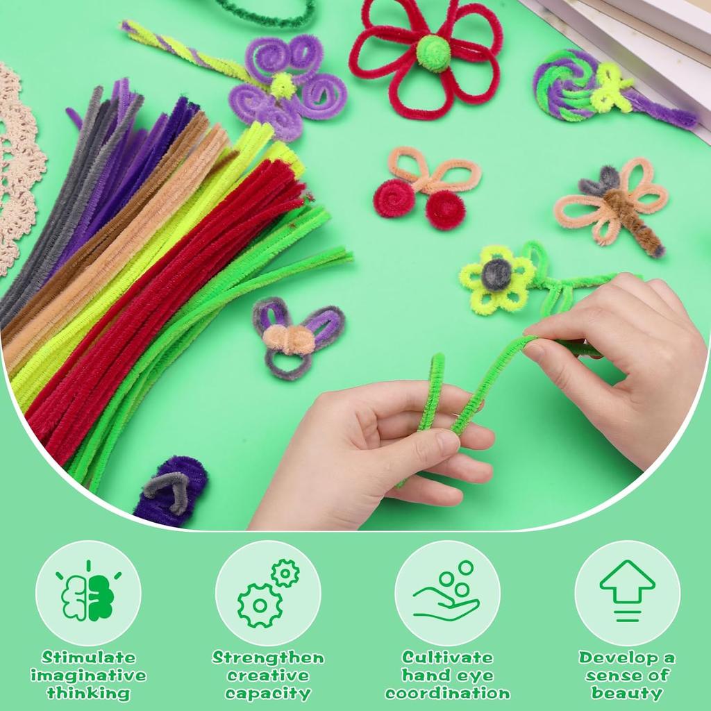 100Pcs 30cm Colors Chenille Stem Twisted Rod Iron Wire DIY Handcraft Wool Root Fluffy Bar Twisting Decor Pipe Cleaner Plush