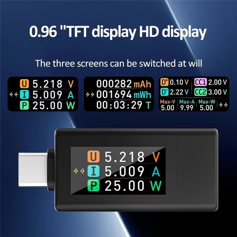 A25F-KWS-1902L Multi-Function USB Type-C Tester 4 To 30V Voltage Ammeter Power Meter 12A Maximum Current Storage Capacity