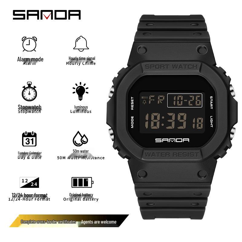 Sanda Waterproof Multi-functional Sports Watch - Fashionable Unisex, Simple Display, for Outdoor Activities