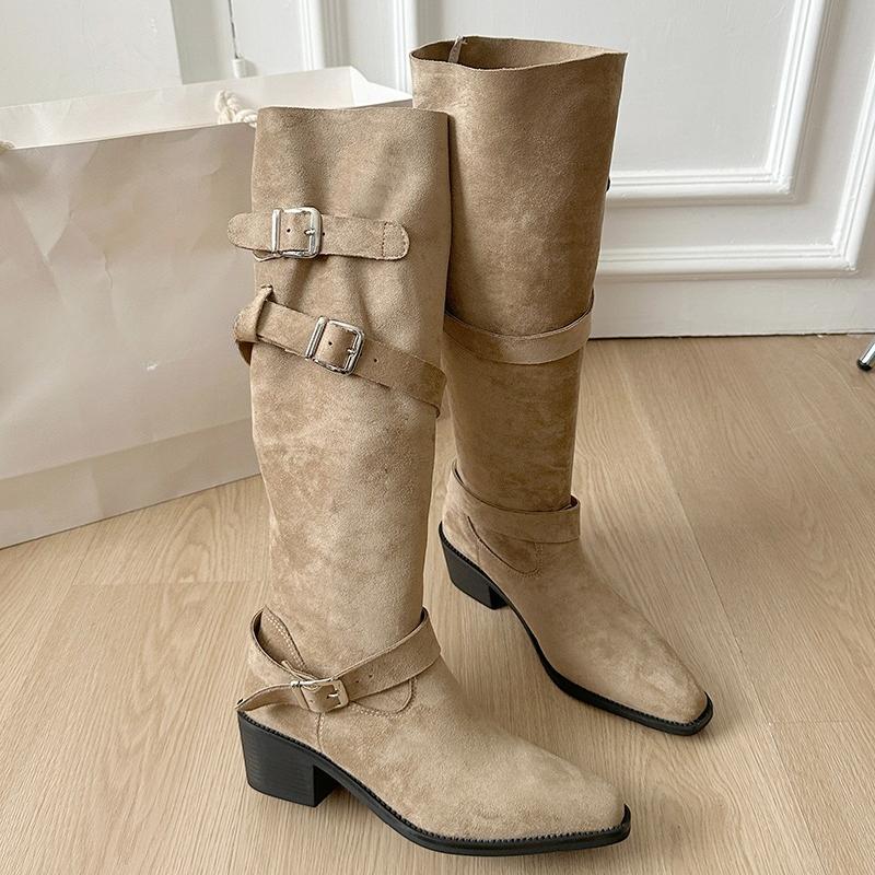 

Fashionable and Versatile Retro Belt Buckle Women Fall/Winter New Two Wear Fashion Boots Booties Comfortable Soft Sole Non slip Design Fashion Style 36
